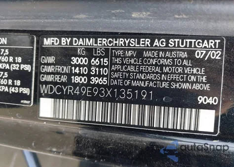 2003 Mercedes-Benz G 500 z USA, uszkodzony, nr VIN WDCYR49E93X135191